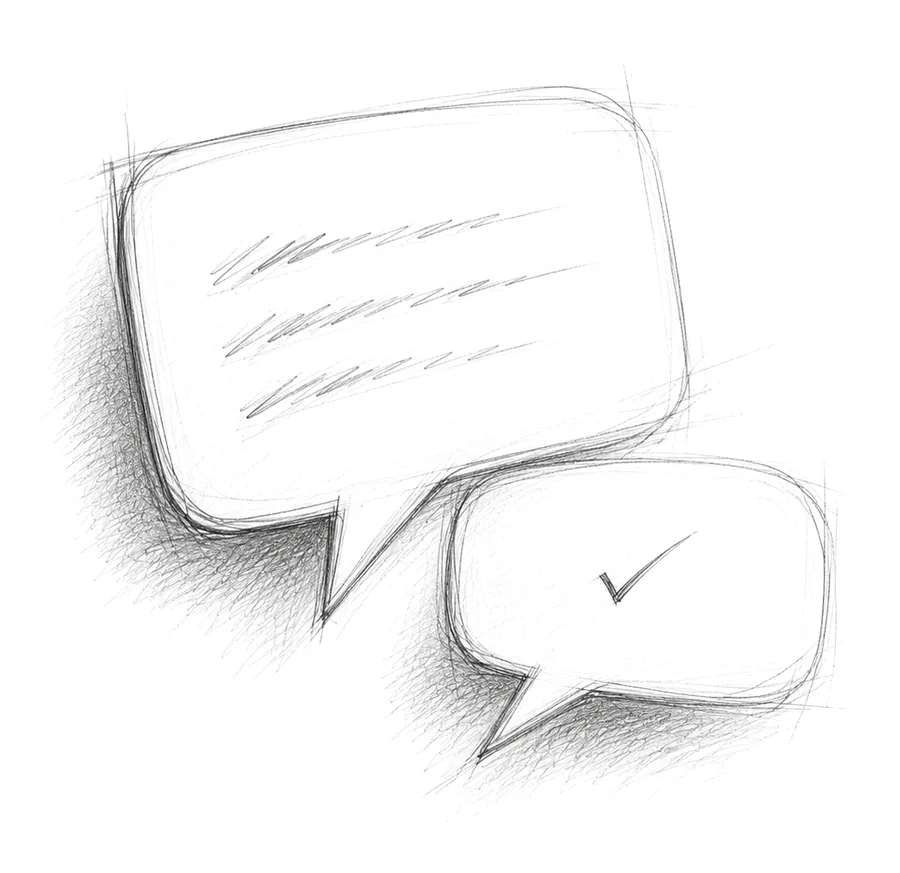Pencil sketch of two speech bubbles in conversation
